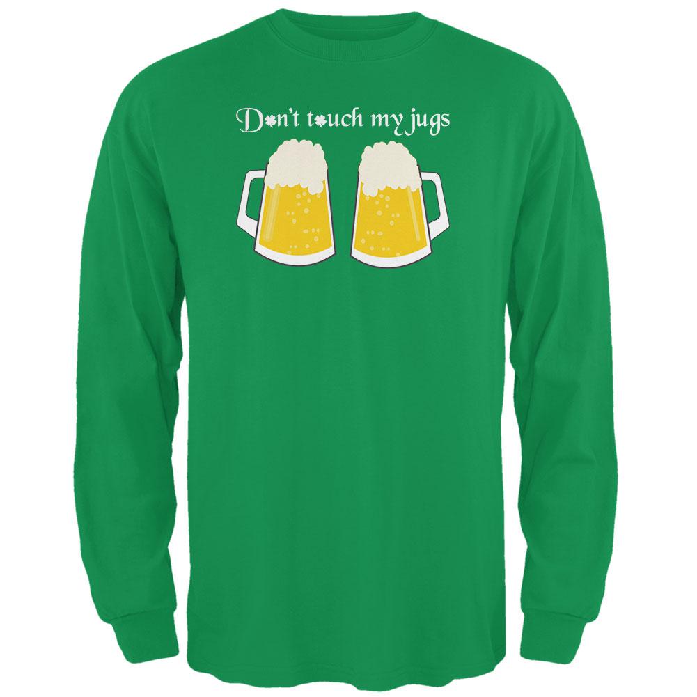 St. Patrick's Day Don't Touch My Beer Jugs Mens Long Sleeve T Shirt Men's Long Sleeves Old Glory 2XL Irish Green 