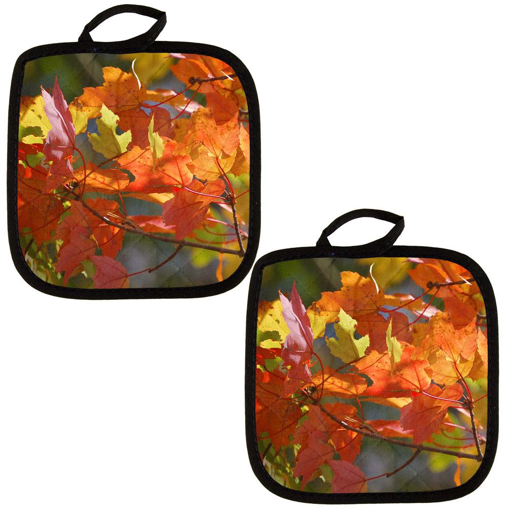 Autumn Fall Leaves Foliage Orange All Over Pot Holder (Set of 2) Pot Holders Old Glory OS Orange 