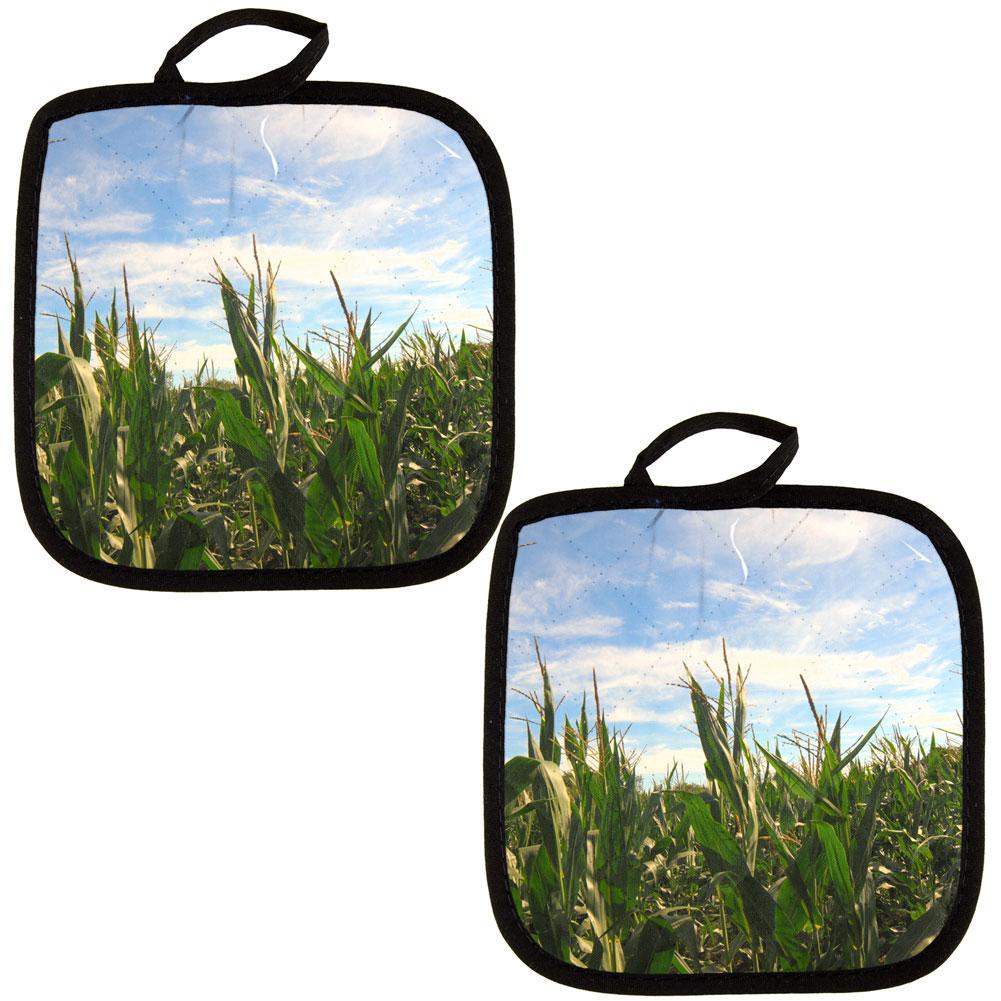 Autumn Harvest Season Corn Fields All Over Pot Holder (Set of 2) Pot Holders Old Glory OS Green 