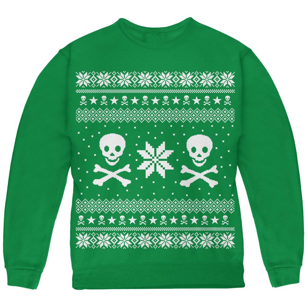 Skull & Crossbones Ugly Christmas Sweater Youth Sweatshirt Youth Sweatshirts Old Glory LG Green 