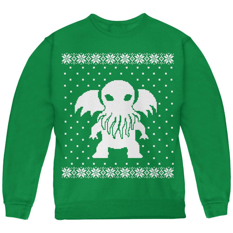 Big Cthulhu Lovecraft Ugly Christmas Sweater Youth Sweatshirt Youth Sweatshirts Old Glory LG Green 