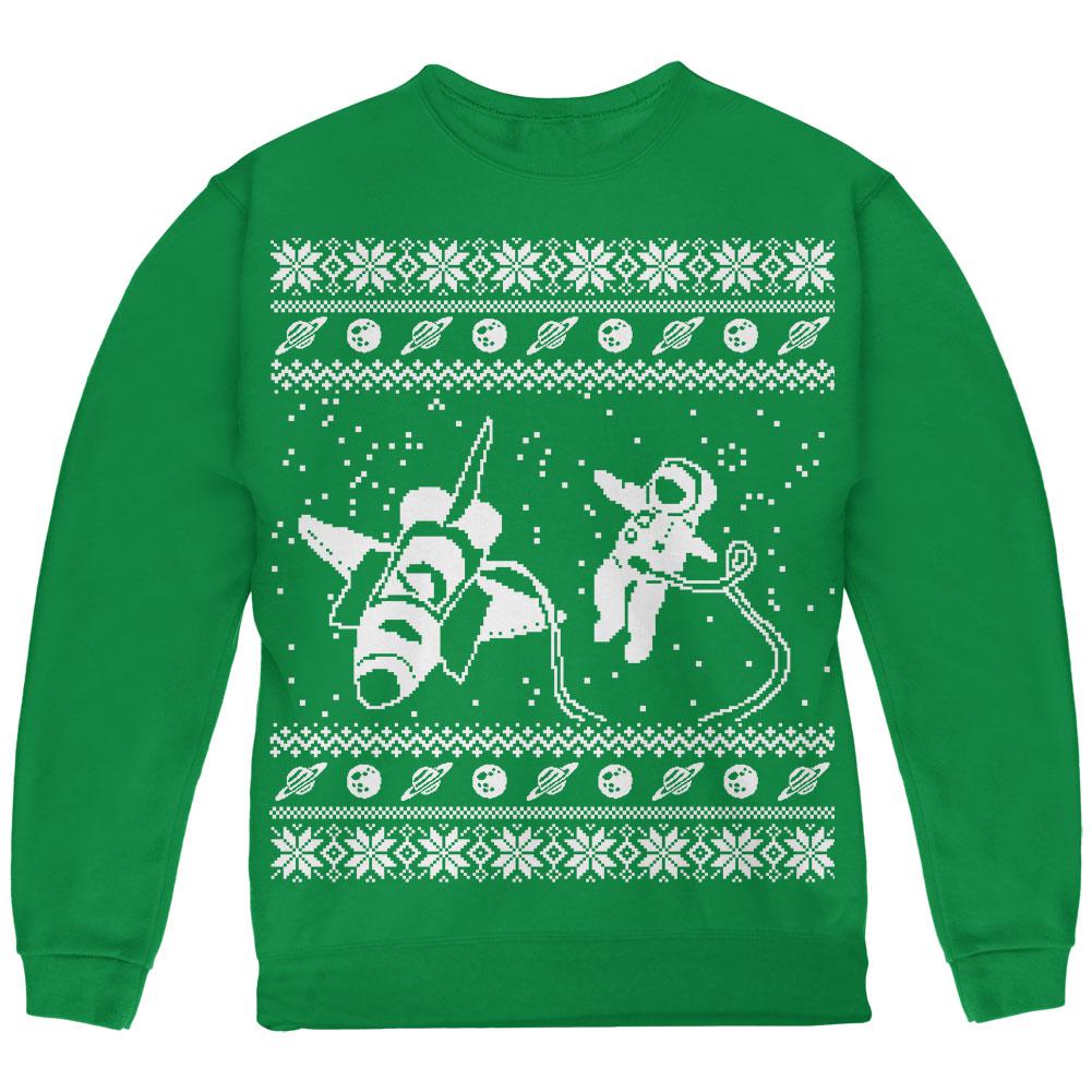 Astronaut in Space Ugly Christmas Sweater Youth Sweatshirt Youth Sweatshirts Old Glory LG Green 