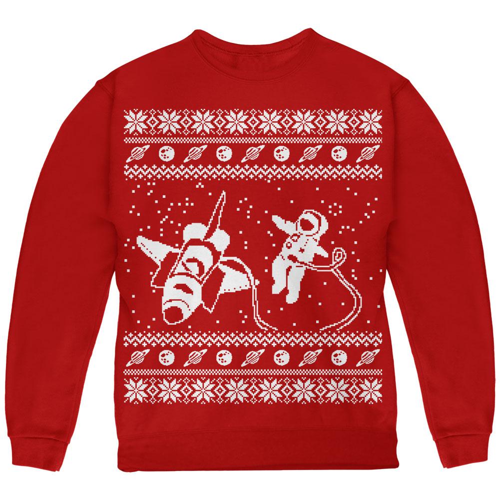 Astronaut in Space Ugly Christmas Sweater Youth Sweatshirt Youth Sweatshirts Old Glory LG Red 