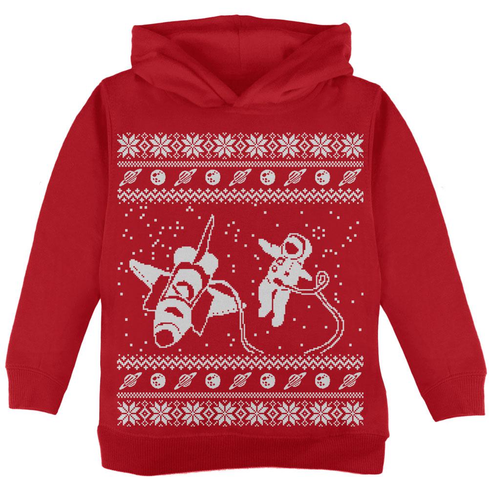 Astronaut in Space Ugly Christmas Sweater Toddler Hoodie Toddler Hoodies Old Glory 2T Red 