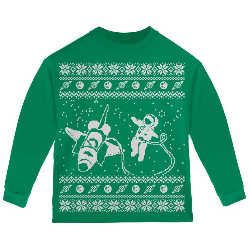 Astronaut in Space Ugly Christmas Sweater Toddler Long Sleeve T Shirt Toddler Long Sleeves Old Glory 2T Green 