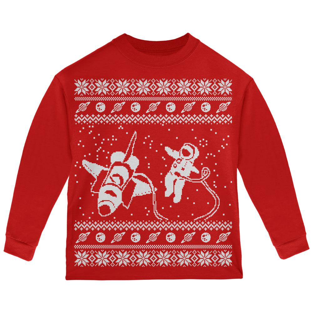 Astronaut in Space Ugly Christmas Sweater Toddler Long Sleeve T Shirt Toddler Long Sleeves Old Glory 2T Red 