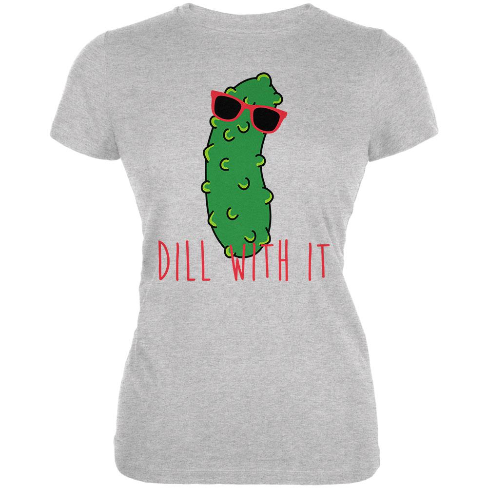 Vegetable Pickle Dill Deal With It Juniors Soft T Shirt Juniors T-Shirts Old Glory 2XL Heather 