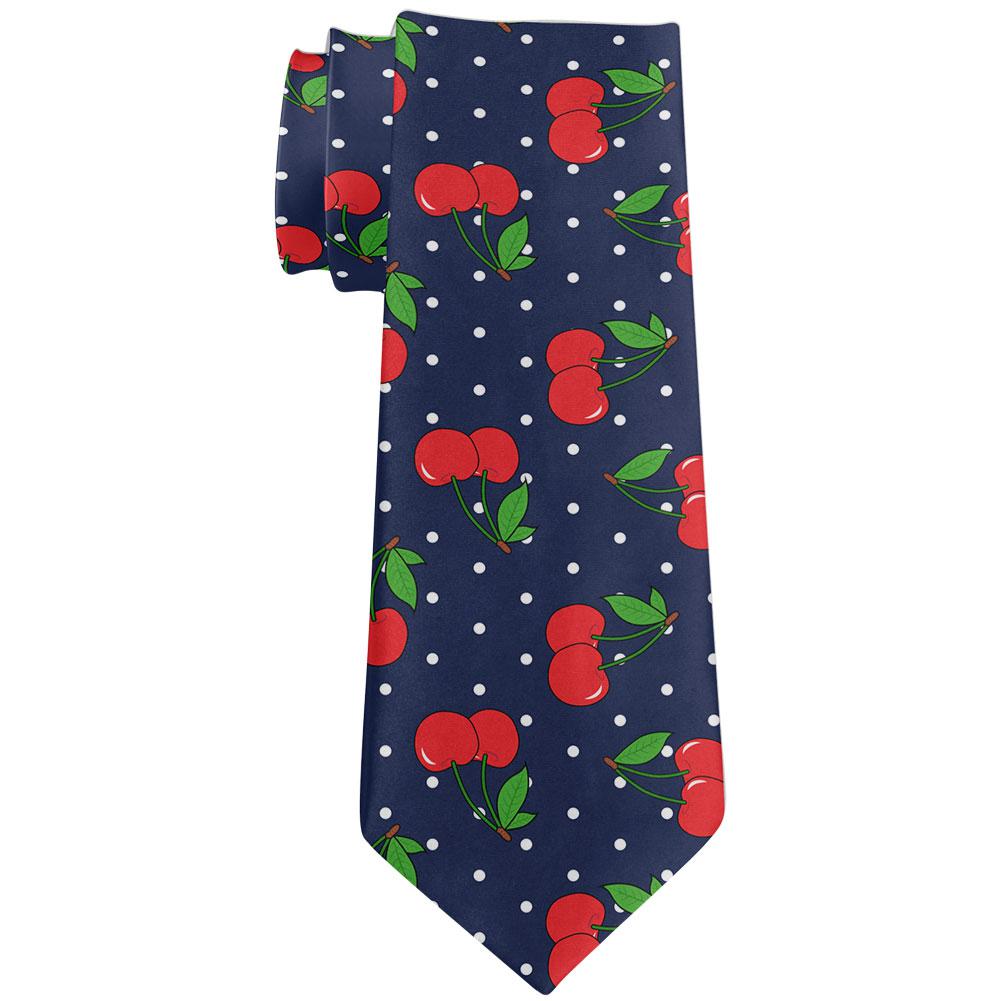 Fruit Cherry Cherries Repeat Pattern All Over Neck Tie Men's Neck Ties Old Glory OS Navy 