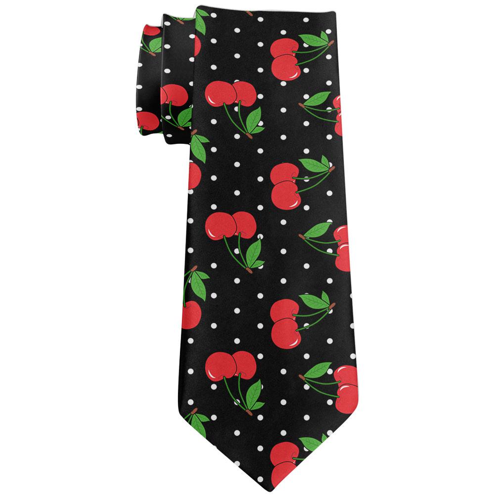 Fruit Cherry Cherries Repeat Pattern All Over Neck Tie Men's Neck Ties Old Glory OS Black 