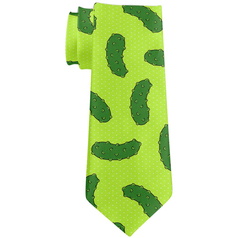 Vegetable Pickle Pickles Repeat Pattern All Over Neck Tie Men's Neck Ties Old Glory OS Green 