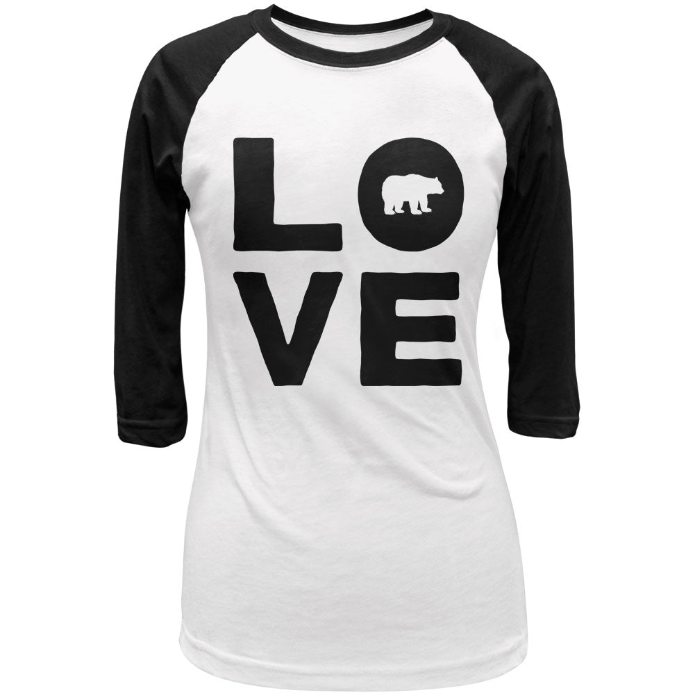 Autumn Bear Love Juniors 3/4 Sleeve Raglan T Shirt Junior's Raglans global LG White-Black 