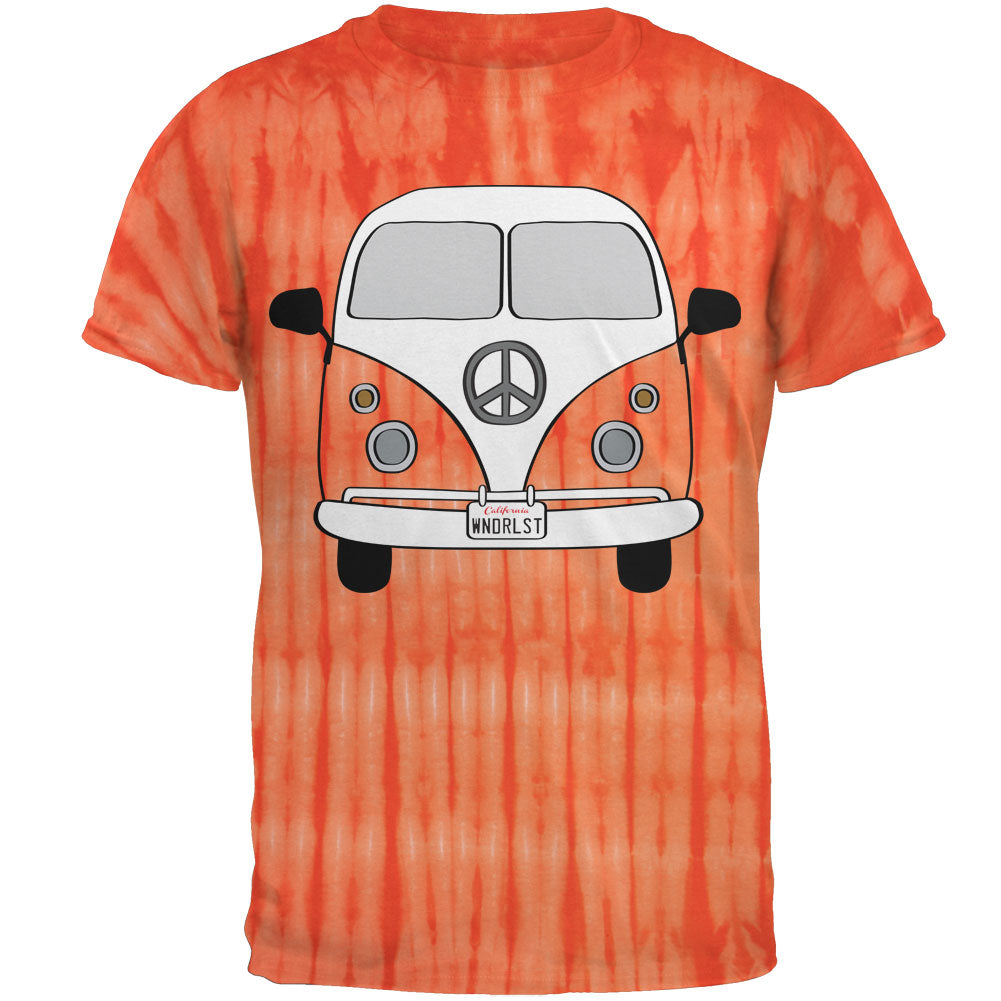 Peace Sign Hippie Bus Men's Graphic Tie-Dye T-Shirt Men's T-Shirts Old Glory SM Bamboo Orange Tie Dye 