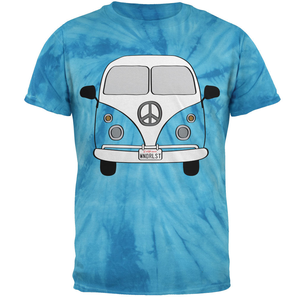 Peace Sign Hippie Bus Men's Graphic Tie-Dye T-Shirt Men's T-Shirts Old Glory MD Pinwheel Blue Tie Dye 