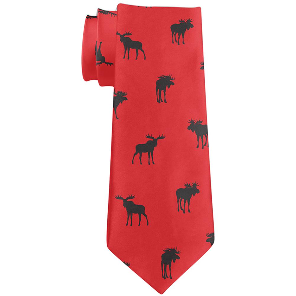 Moose Pattern Red and Black All Over Neck Tie Men's Neck Ties Old Glory OS Multi 