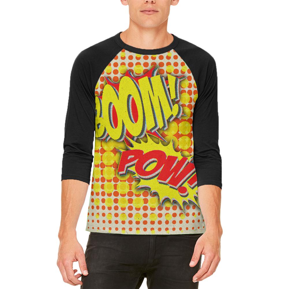 Halloween Boom Pow Vintage Comic Book Costume Mens Raglan T Shirt Men's T-Shirts Old Glory 2XL White-Black 