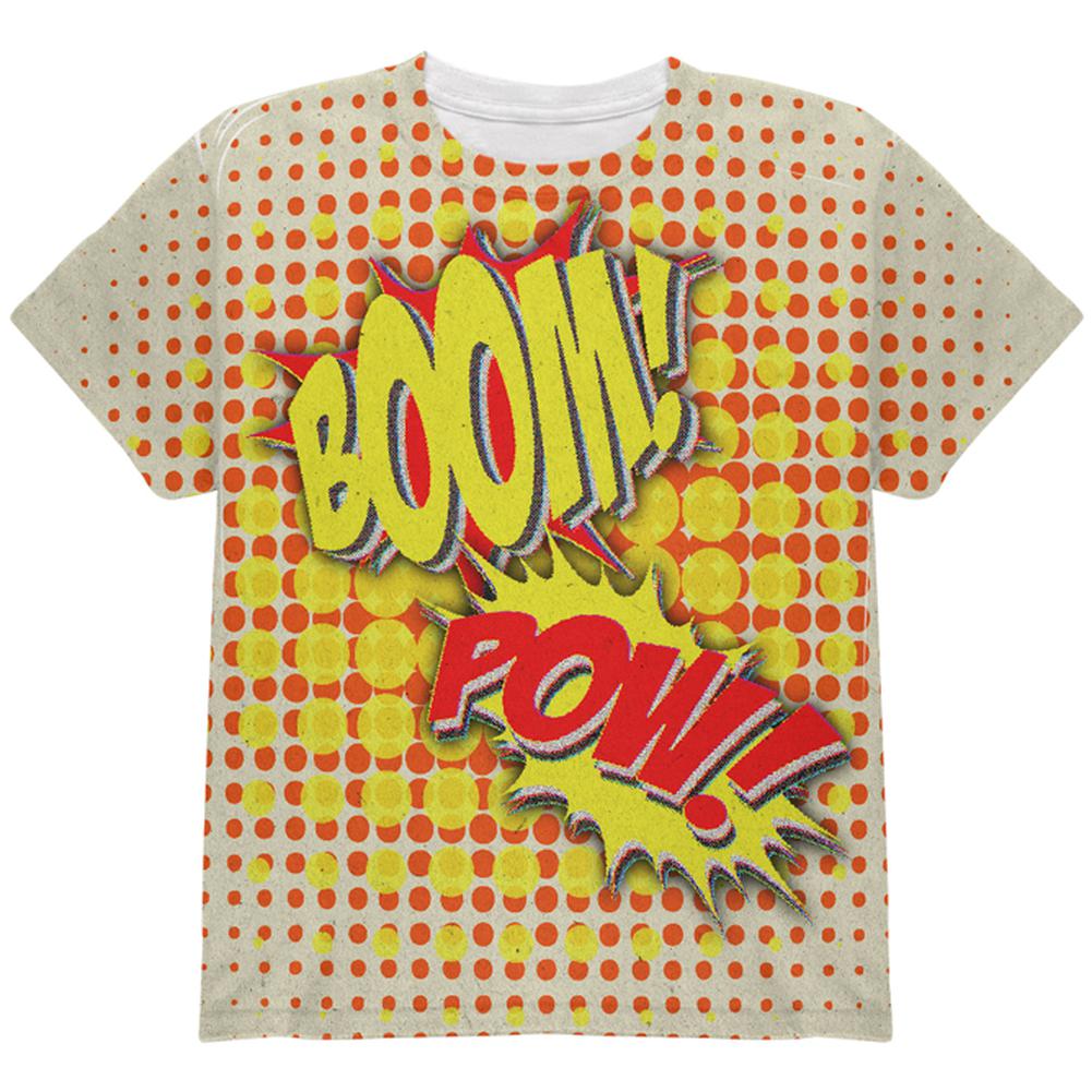 Halloween Boom Pow Vintage Comic Book Costume All Over Youth T Shirt Youth T-Shirts Old Glory LG Multi 