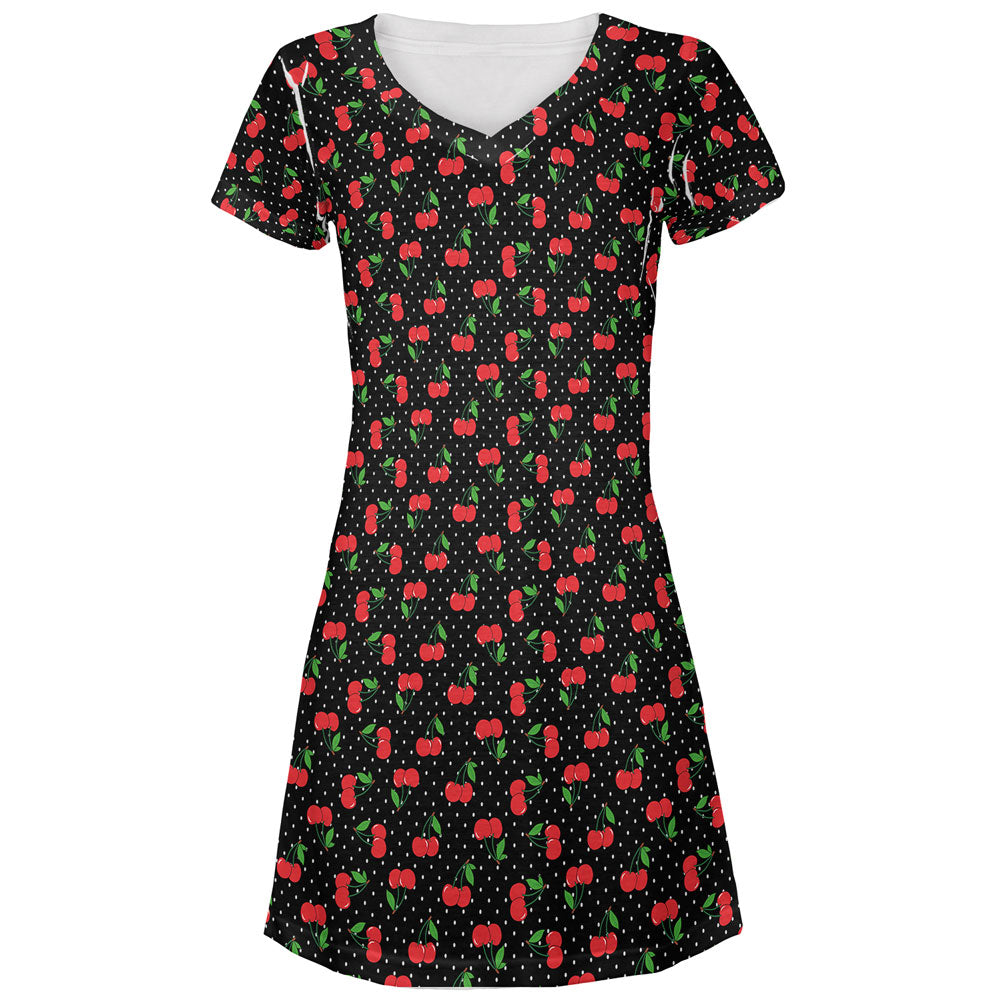 Fruit Cherry Cherries Repeat Pattern All Over Juniors Cover-Up Dress Juniors Dresses Old Glory LG Black 