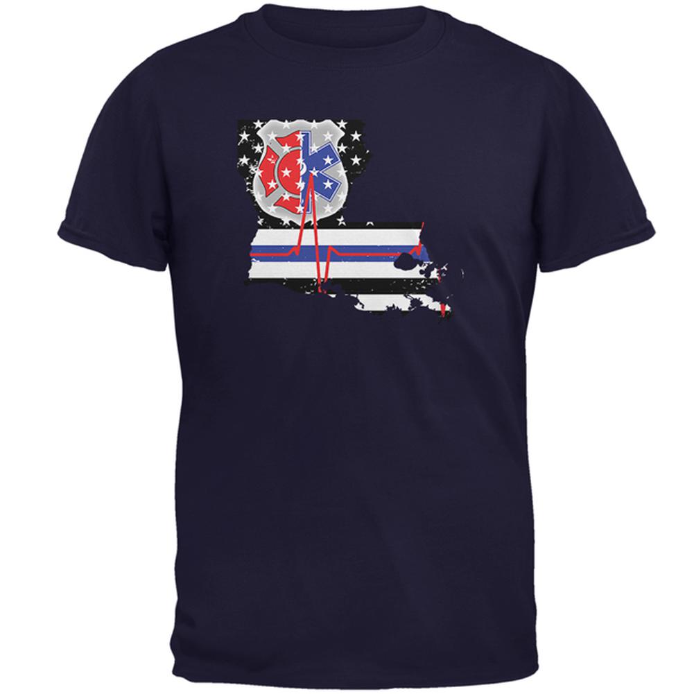 Louisiana First Responder Thin Blue Line Flag Mens T Shirt Men's T-Shirts Old Glory 2XL Navy 