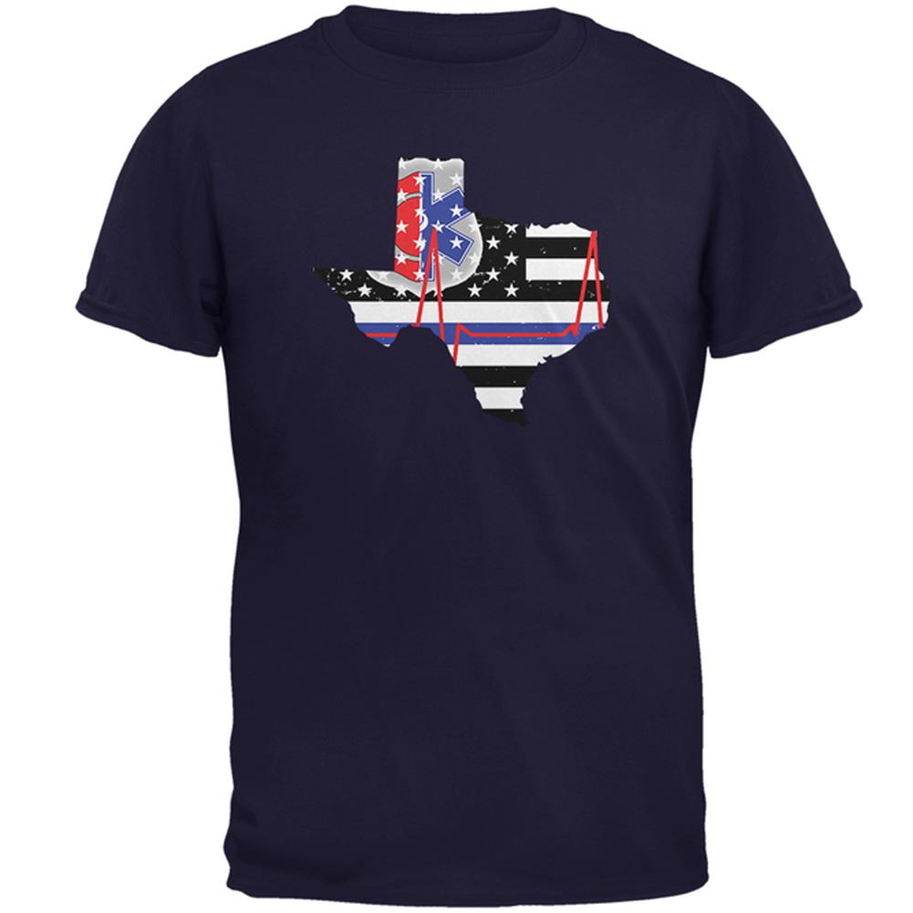 Texas First Responder Thin Blue Line Flag Mens T Shirt Men's T-Shirts Old Glory 2XL Navy 