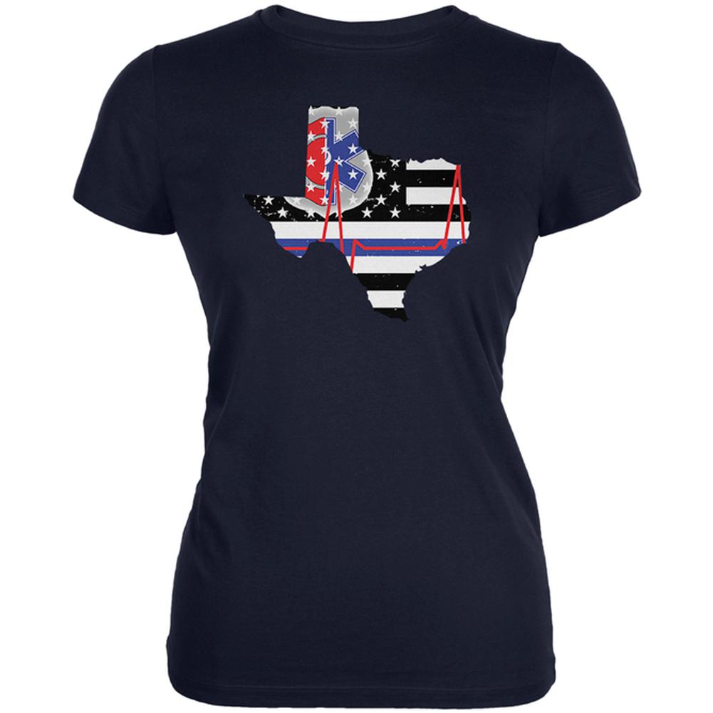 Texas First Responder Thin Blue Line Flag Juniors Soft T Shirt Juniors T-Shirts Old Glory 2XL Navy 