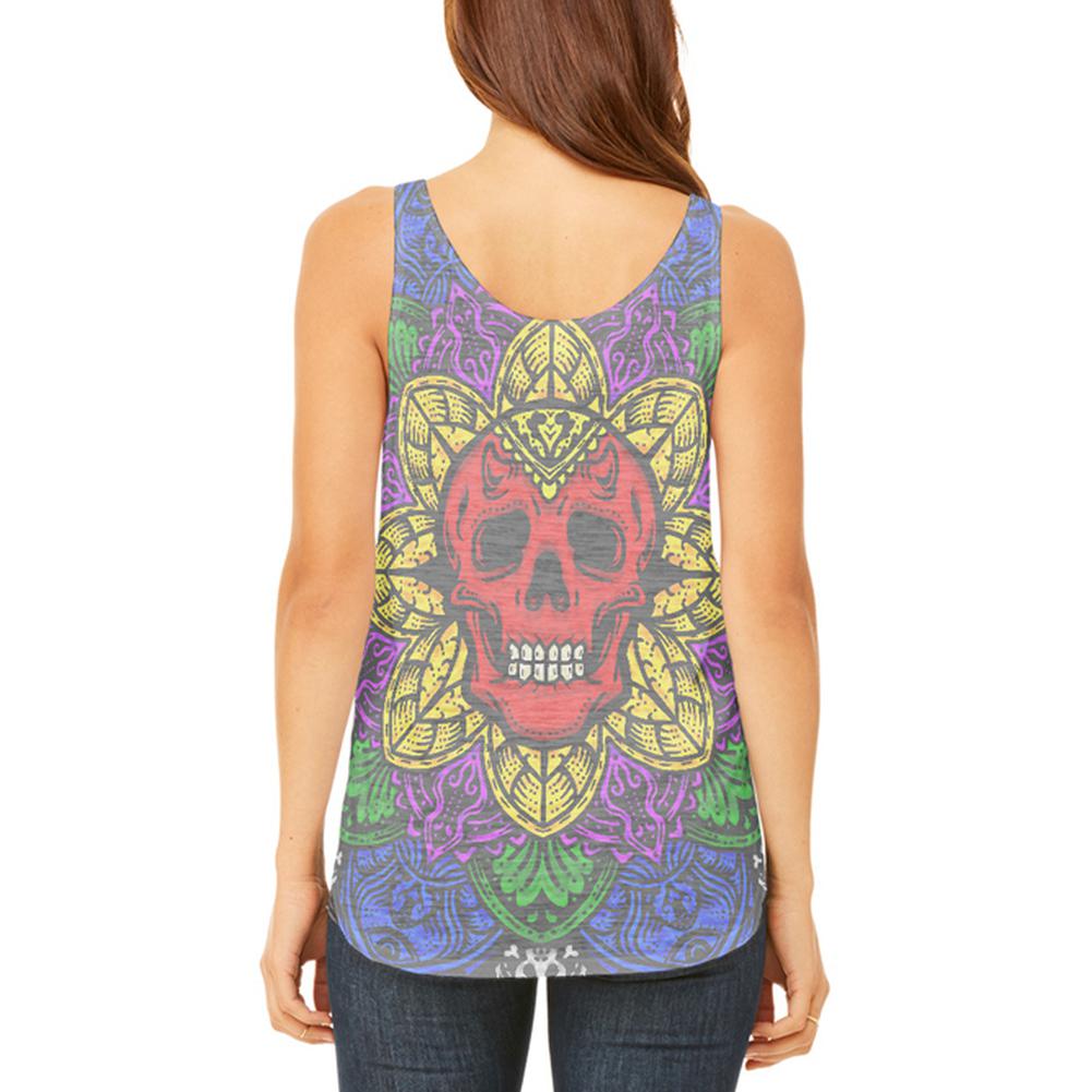 Halloween Demon Skull Mandala Juniors Flowy Side Slit Tank Top Juniors Tank Tops Old Glory   