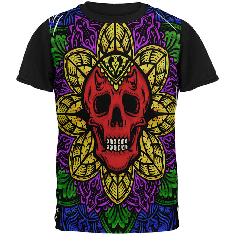 Halloween Demon Skull Mandala All Over Mens Black Back T Shirt Men's T-Shirts Old Glory MD Multi 