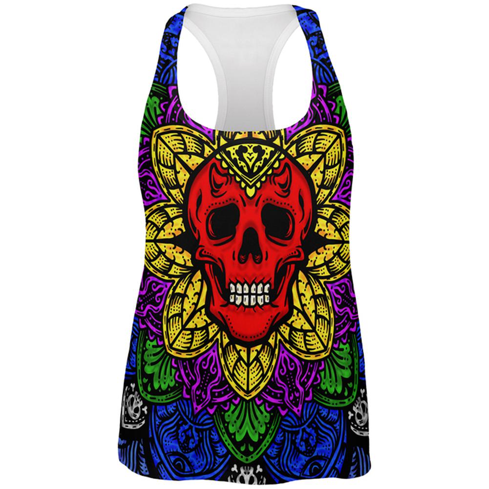 Halloween Demon Skull Mandala All Over Womens Work Out Tank Top Women's Tank Tops Old Glory 2XL Multi 