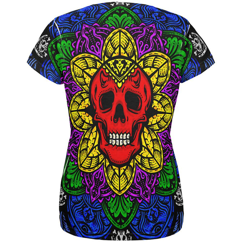 Halloween Demon Skull Mandala All Over Womens T Shirt Women's T-Shirts Old Glory   