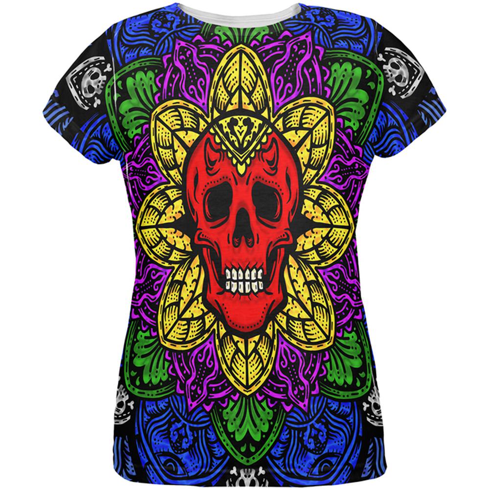 Halloween Demon Skull Mandala All Over Womens T Shirt Women's T-Shirts Old Glory 2XL Multi 