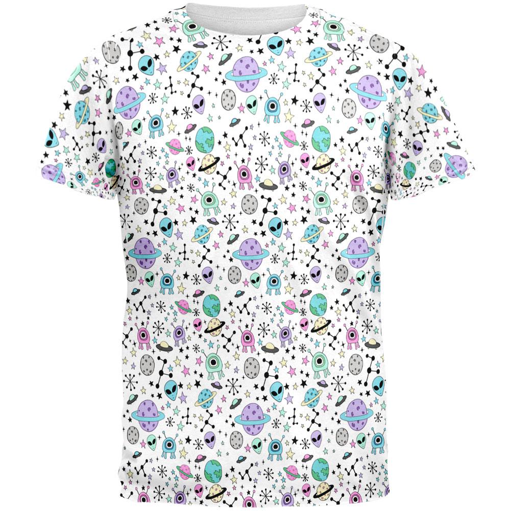 Outer Space Aliens Pattern All Over Mens T Shirt Men's T-Shirts Old Glory 2XL Multi 