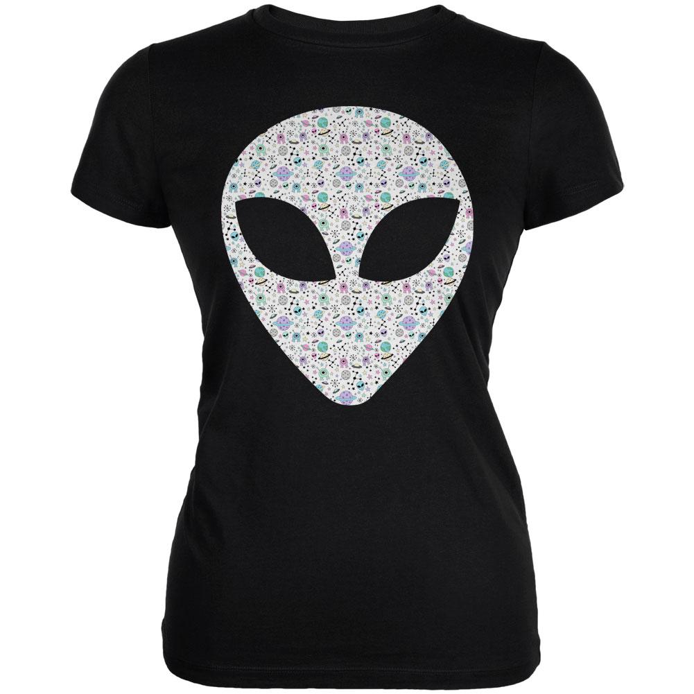 Alien Head Outer Space Elements Juniors Soft T Shirt Juniors T-Shirts Old Glory 2XL Black 