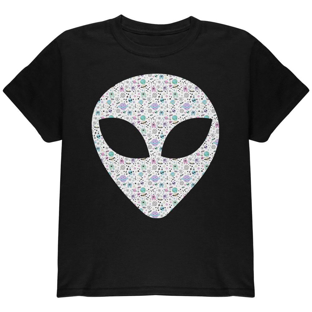 Alien Head Outer Space Elements Youth T Shirt Youth T-Shirts Old Glory LG Black 