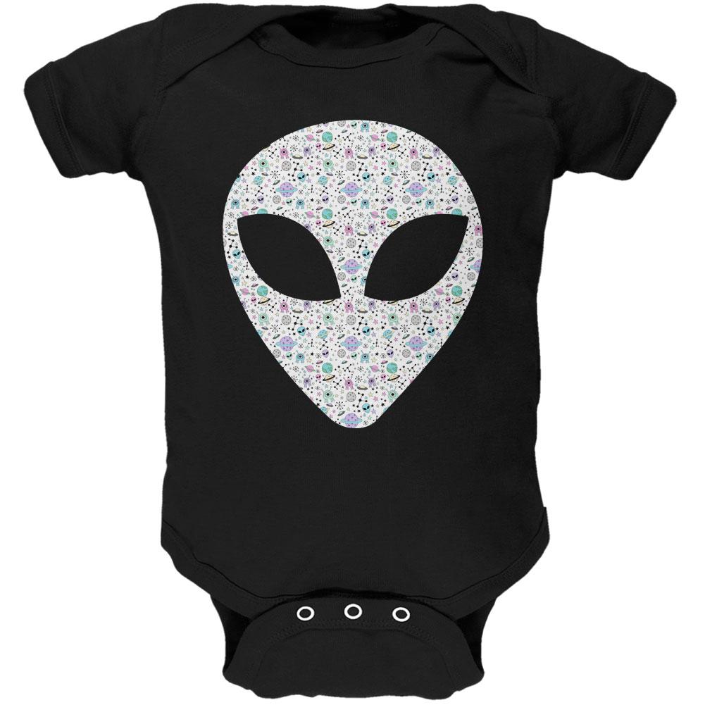 Alien Head Outer Space Elements Soft Baby One Piece Baby One Piece Old Glory 0-3M Black 