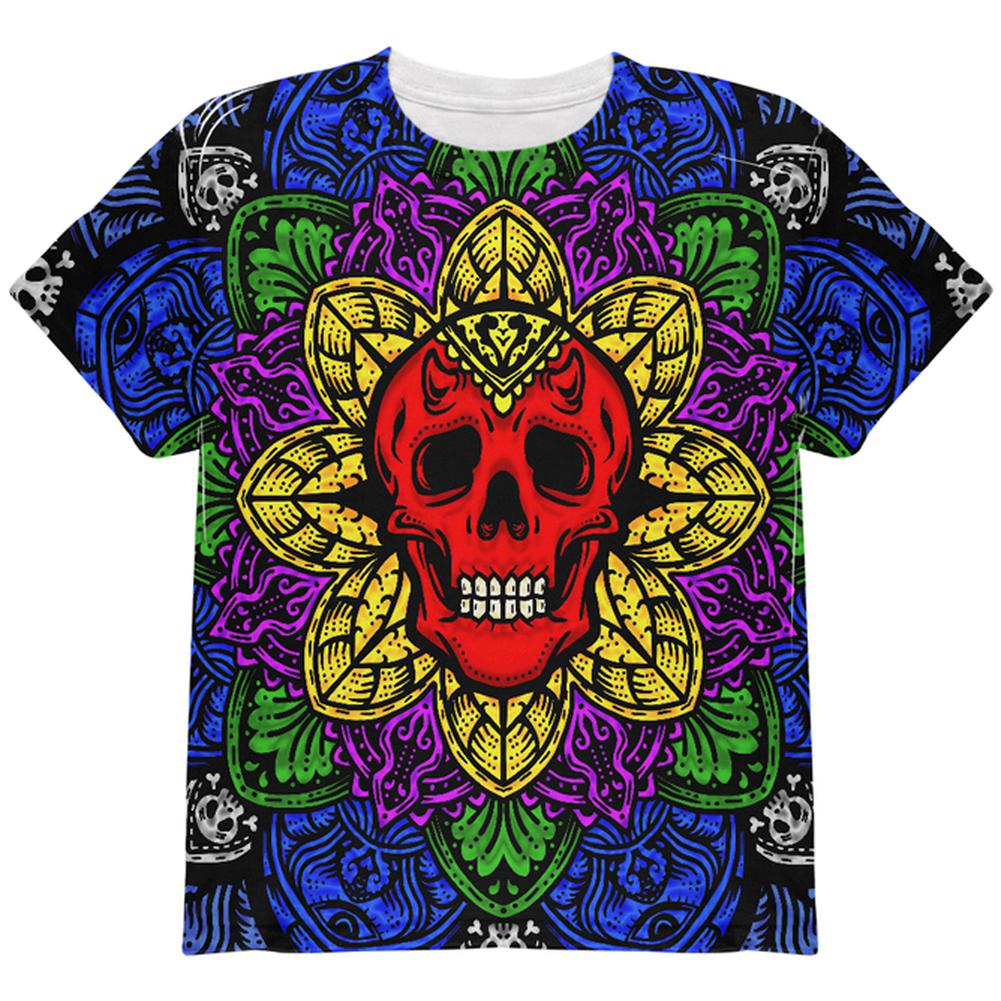 Halloween Demon Skull Mandala All Over Youth T Shirt Youth T-Shirts Old Glory LG Multi 