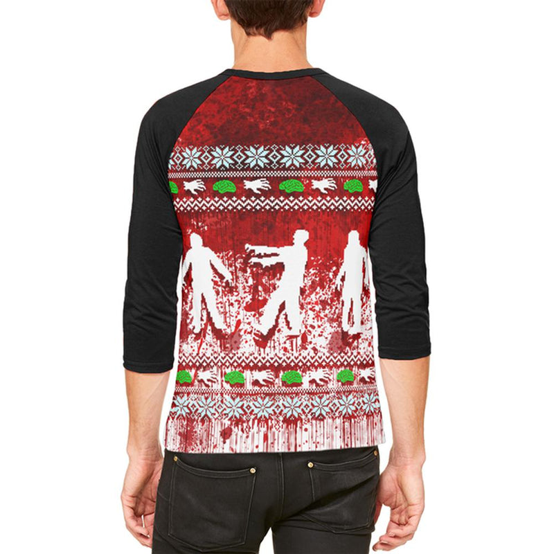 Ugly Christmas Sweater Bloody Zombie Attack Survivor Mens Raglan T Shirt Men's T-Shirts Old Glory   