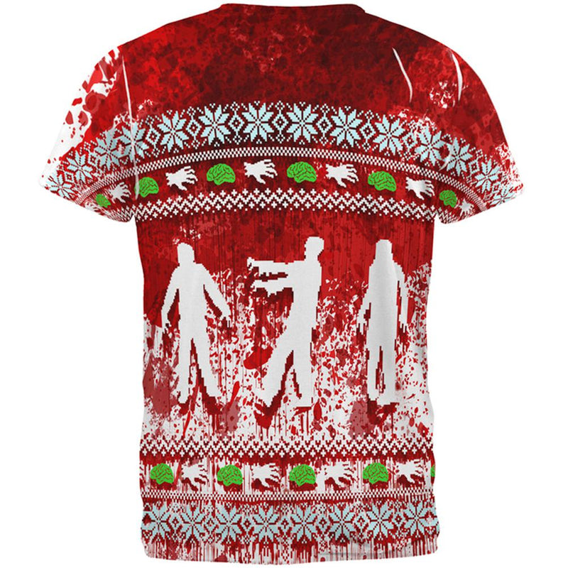 Ugly Christmas Sweater Bloody Zombie Attack Survivor All Over Mens T Shirt Men's T-Shirts Old Glory   