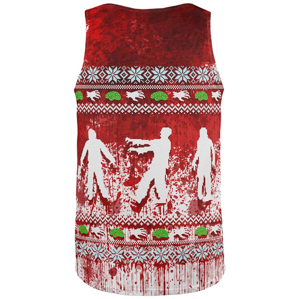 Ugly Christmas Sweater Bloody Zombie Attack Survivor All Over Mens Tank Top Men's Tank Tops Old Glory   