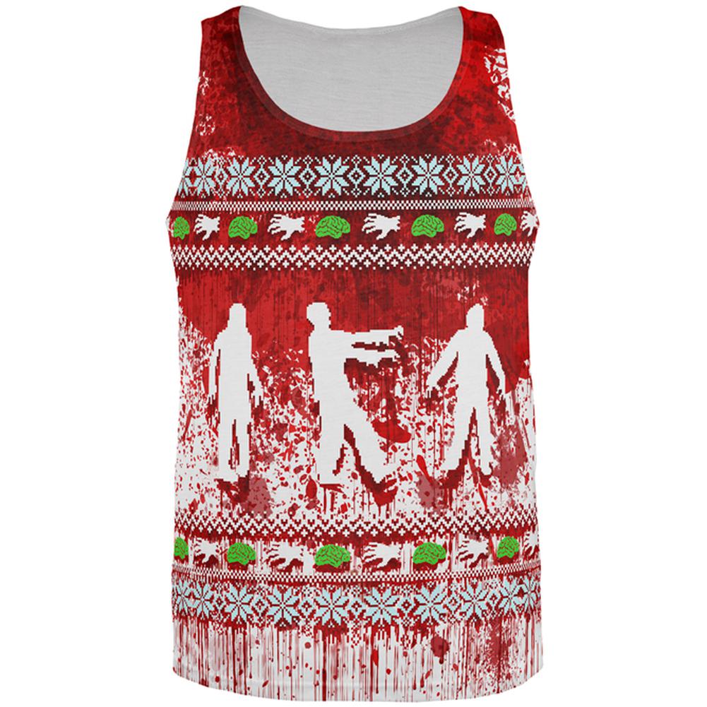 Ugly Christmas Sweater Bloody Zombie Attack Survivor All Over Mens Tank Top Men's Tank Tops Old Glory 2XL Multi 