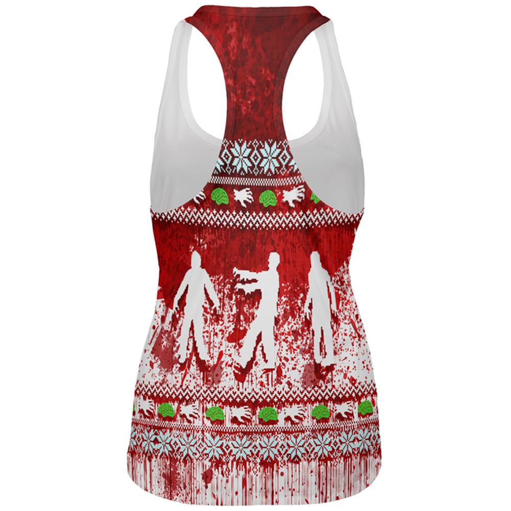 Ugly Christmas Sweater Bloody Zombie Attack Survivor All Over Womens Work Out Tank Top Women's Tank Tops Old Glory   