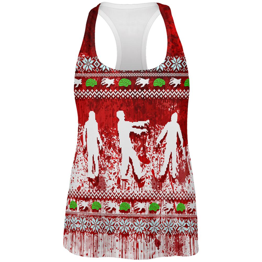 Ugly Christmas Sweater Bloody Zombie Attack Survivor All Over Womens Work Out Tank Top Women's Tank Tops Old Glory 2XL Multi 