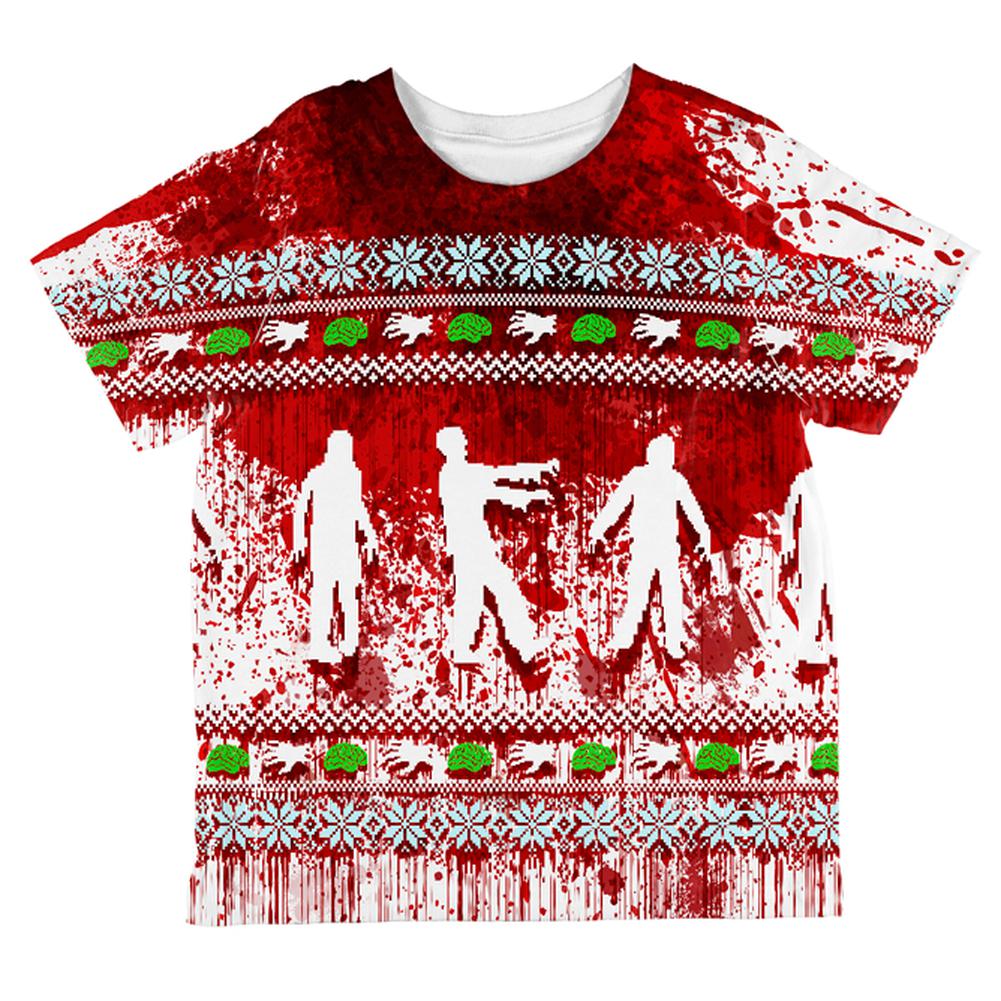 Ugly Christmas Sweater Bloody Zombie Attack Survivor All Over Toddler T Shirt Toddler T-Shirts Old Glory 2T Multi 