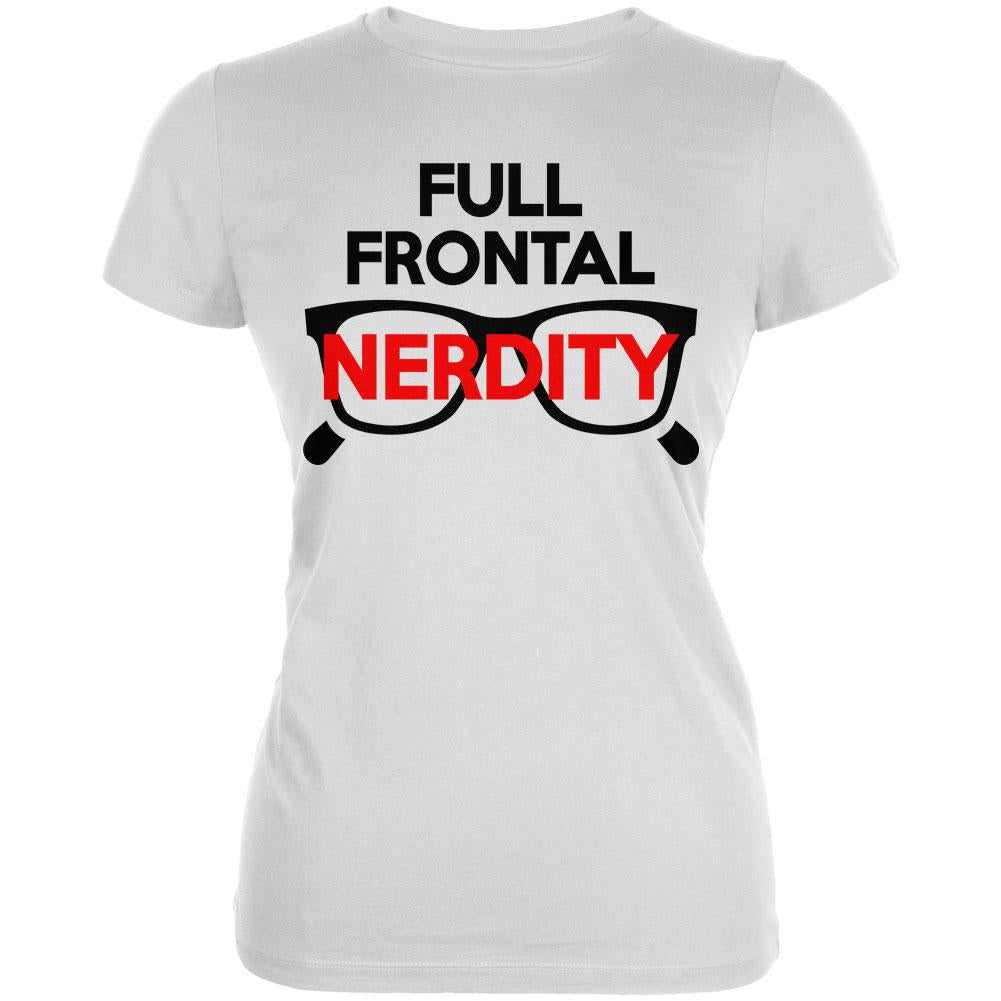 Halloween Nerd Costume Full Frontal Nudity Nerdity Pun Juniors Soft T Shirt Juniors T-Shirts Old Glory 2XL White 