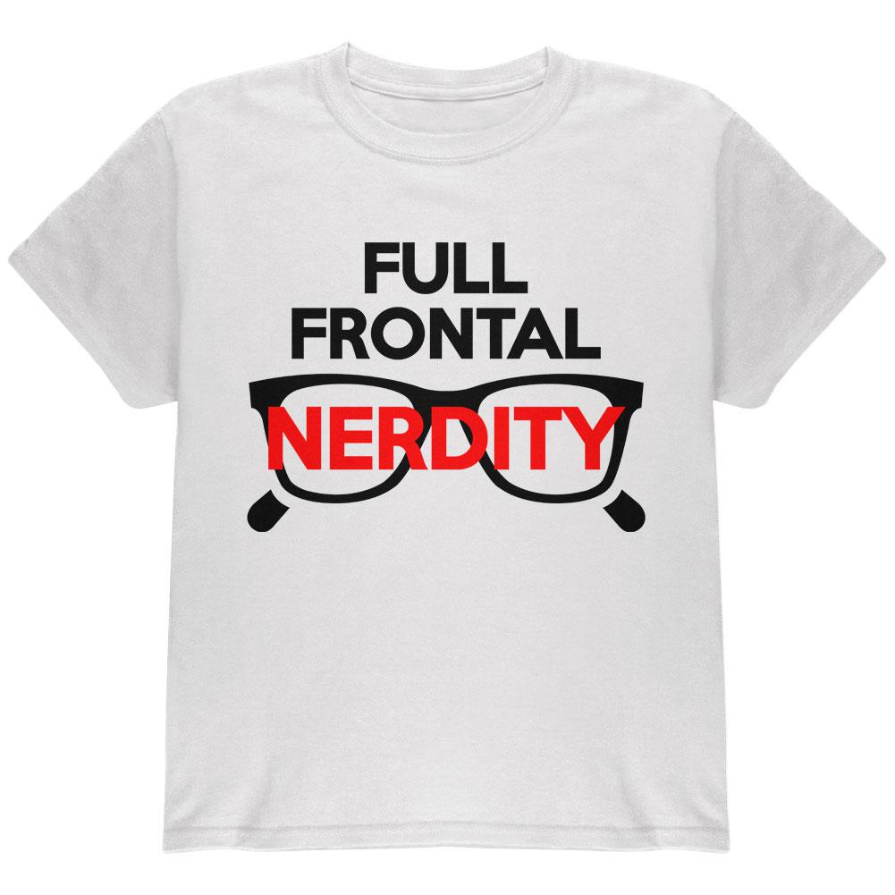 Halloween Nerd Costume Full Frontal Nudity Nerdity Pun Youth T Shirt Youth T-Shirts Old Glory LG White 