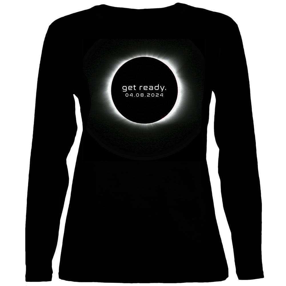 Get Ready Next Total Solar Eclipse Ladies' Relaxed Jersey Long-Sleeve Tee Women's Long Sleeves Old Glory 2XL Black 