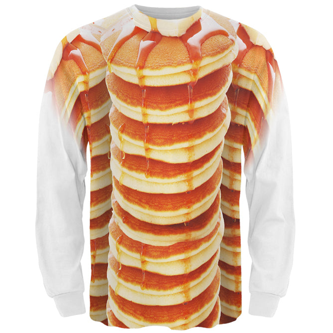 Halloween Pancakes and Syrup Breakfast Costume All Over Mens Long Sleeve T Shirt Men's Long Sleeves Old Glory 2XL White 