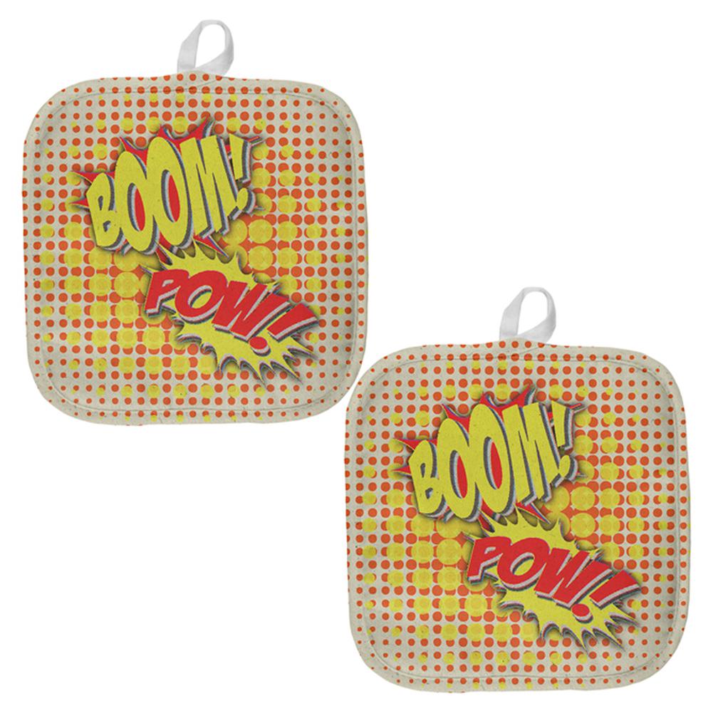 Boom Pow Vintage Comic Book All Over Pot Holder (Set of 2) Pot Holders Old Glory OS Multi 