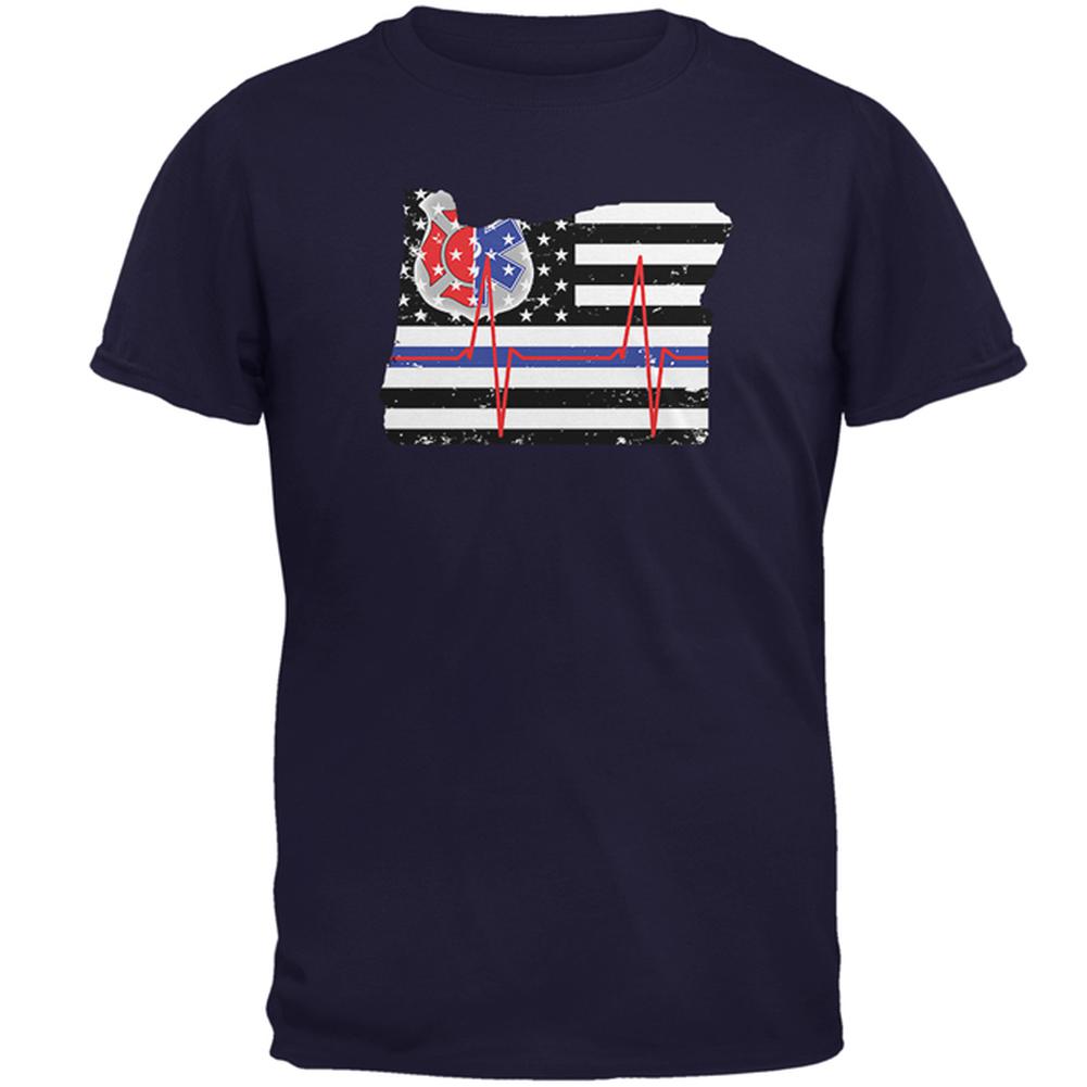 Oregon First Responder Thin Blue Line Flag Mens T Shirt Men's T-Shirts Old Glory 2XL Navy 