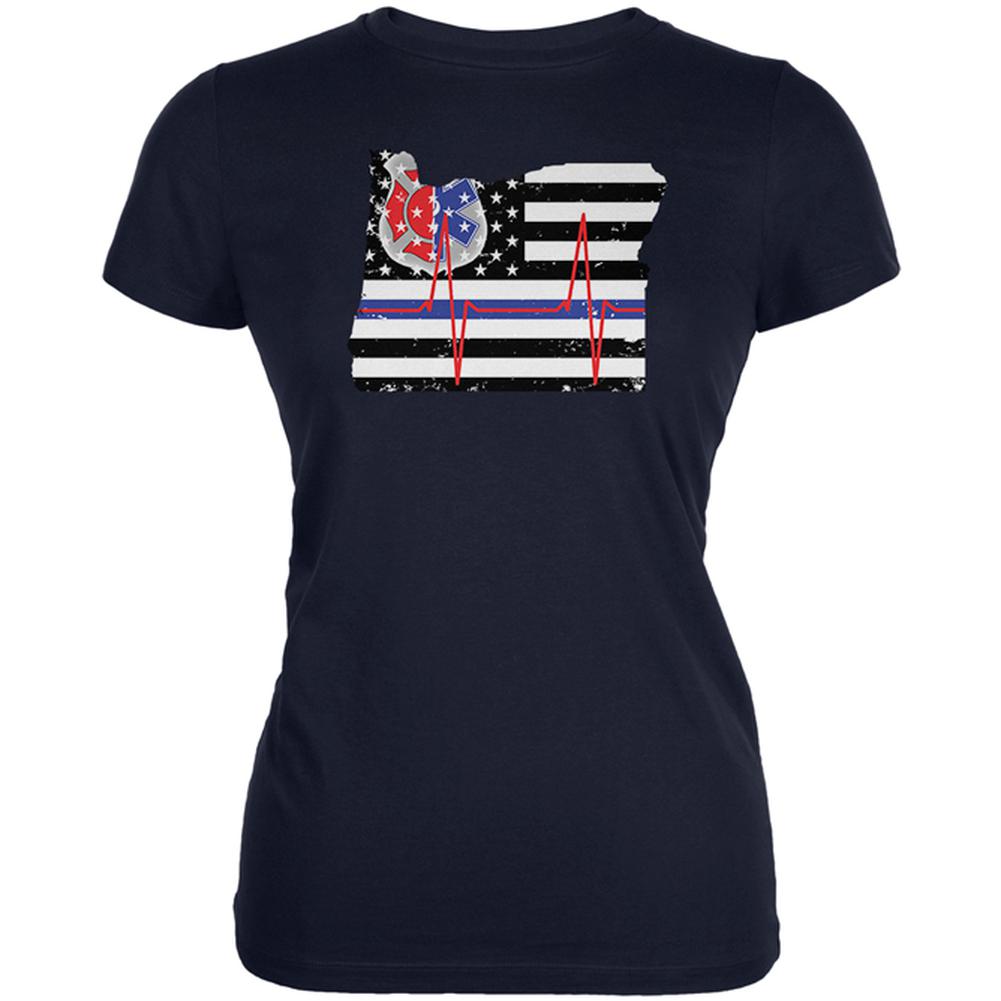 Oregon First Responder Thin Blue Line Flag Juniors Soft T Shirt Juniors T-Shirts Old Glory 2XL Navy 