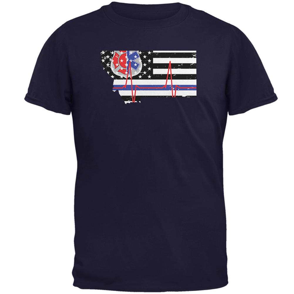 Montana First Responder Thin Blue Line Flag Mens T Shirt Men's T-Shirts Old Glory 2XL Navy 