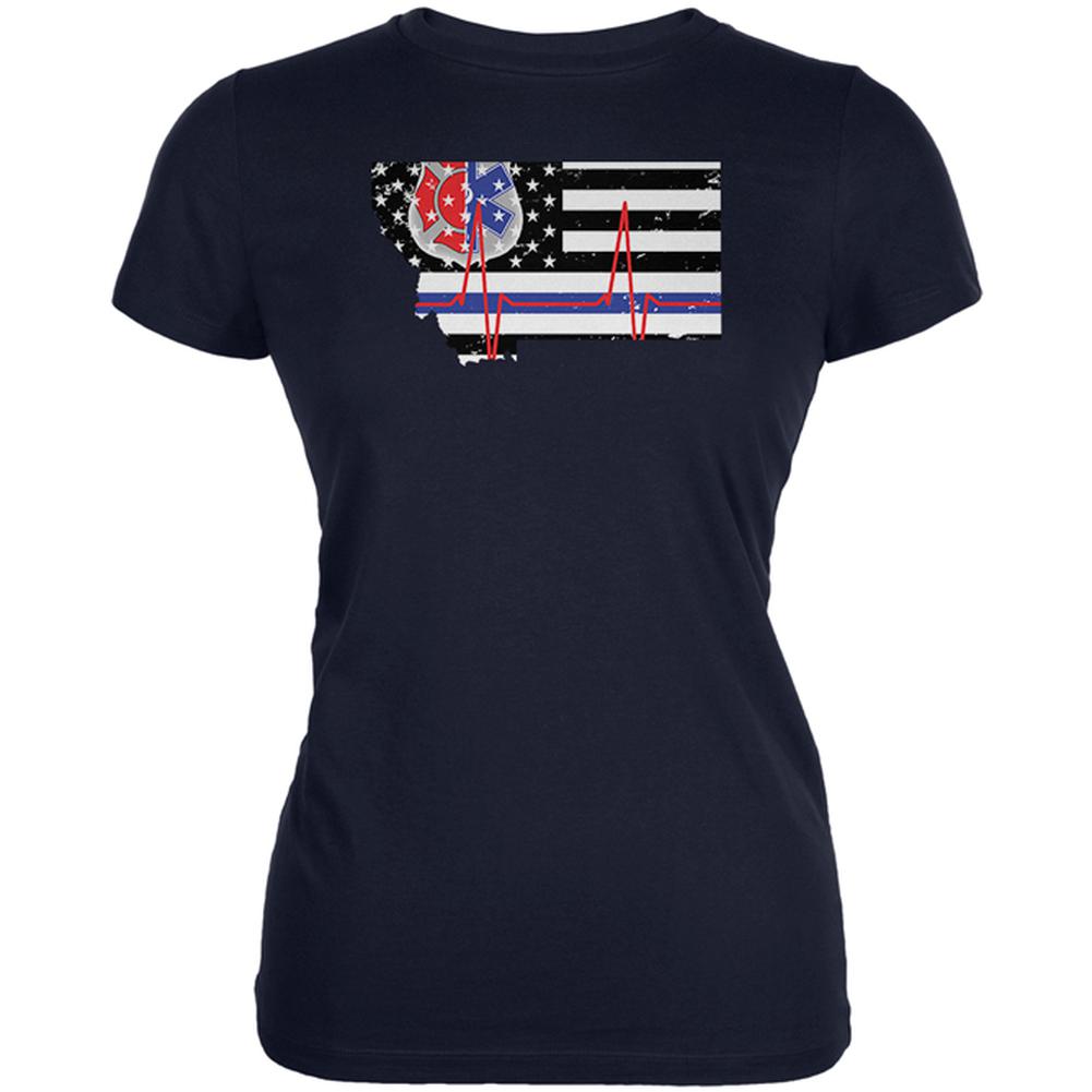 Montana First Responder Thin Blue Line Flag Juniors Soft T Shirt Juniors T-Shirts Old Glory 2XL Navy 